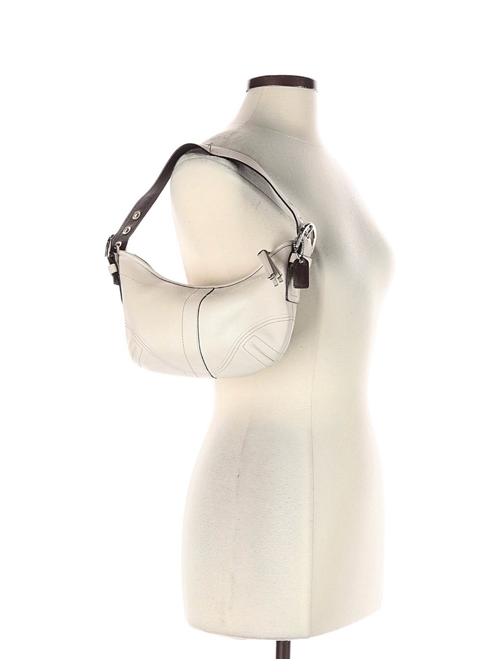 Coach Women's Cream Leather Shoulder Bag with Brown Strap